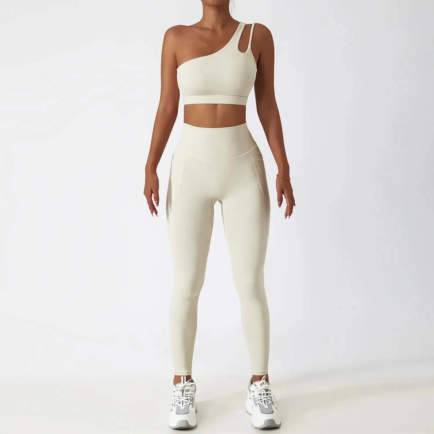 Women's Seamless One Shoulder Yoga Set - Sexy Sports Bra, High Waist Yoga Suit Leggings, Workout Set Fitness Suits Sportswear