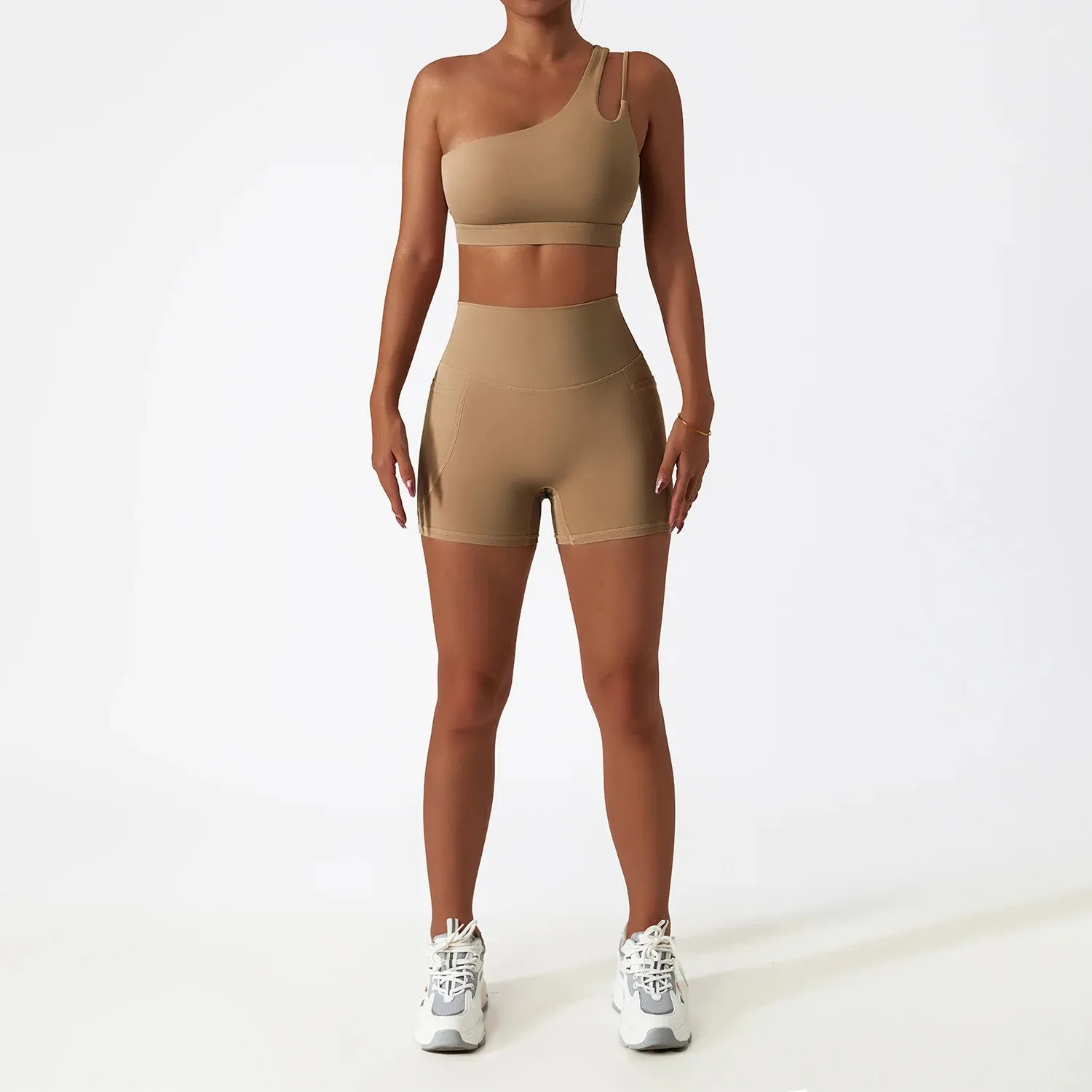 Women's Seamless One Shoulder Yoga Set - Sexy Sports Bra, High Waist Yoga Suit Leggings, Workout Set Fitness Suits Sportswear
