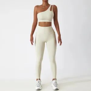 Women's Seamless One Shoulder Yoga Set - Sexy Sports Bra, High Waist Yoga Suit Leggings, Workout Set Fitness Suits Sportswear