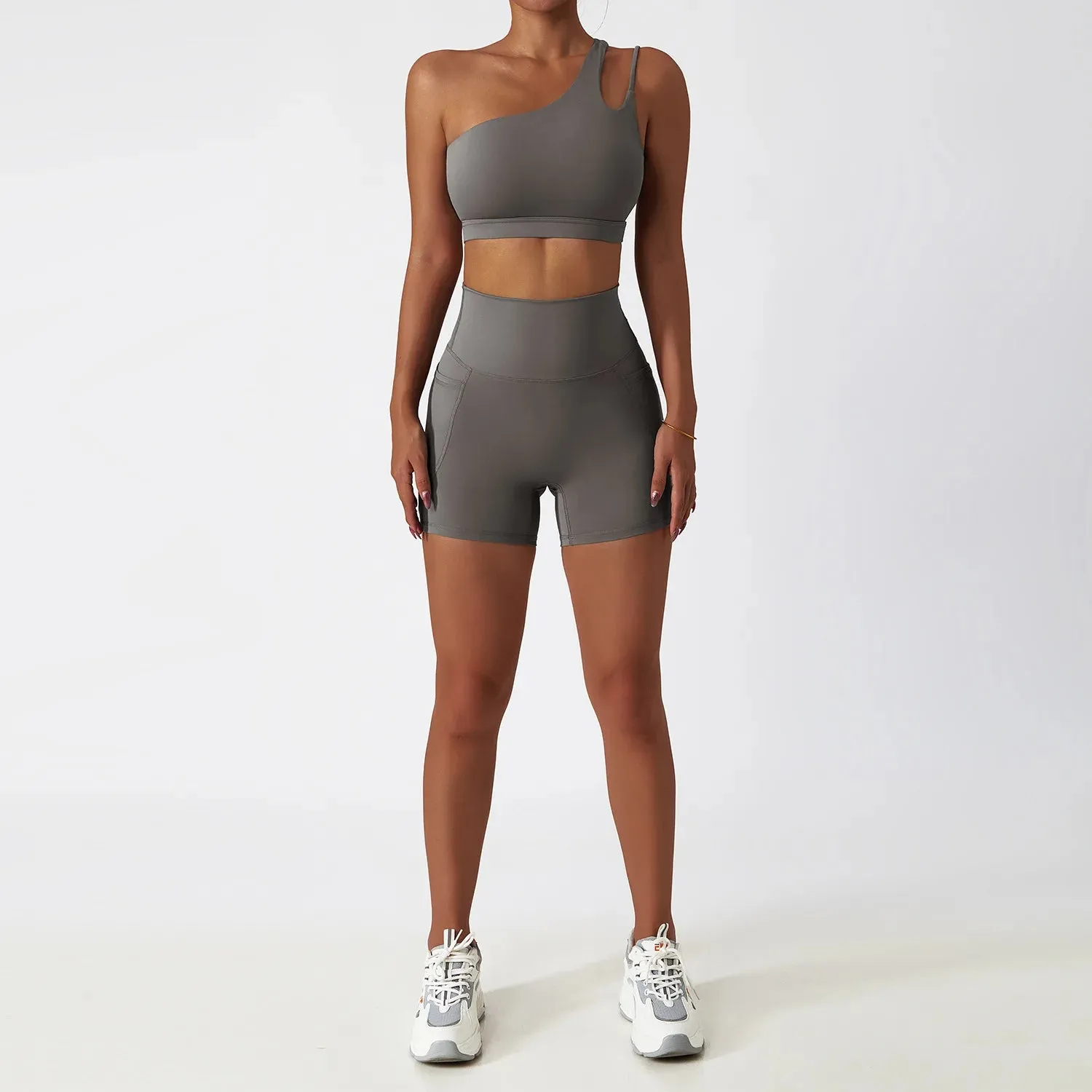 Women's Seamless One Shoulder Yoga Set - Sexy Sports Bra, High Waist Yoga Suit Leggings, Workout Set Fitness Suits Sportswear