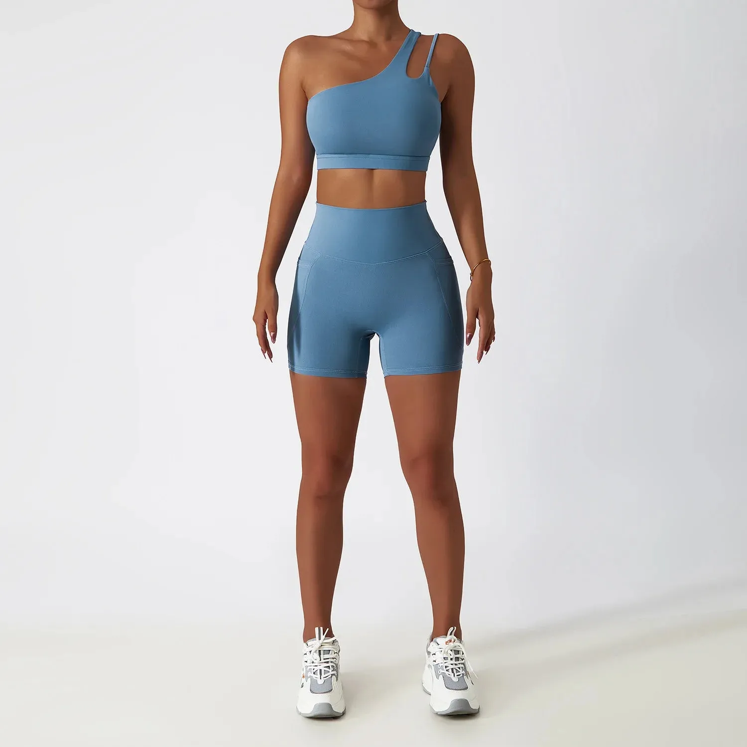 Women's Seamless One Shoulder Yoga Set - Sexy Sports Bra, High Waist Yoga Suit Leggings, Workout Set Fitness Suits Sportswear