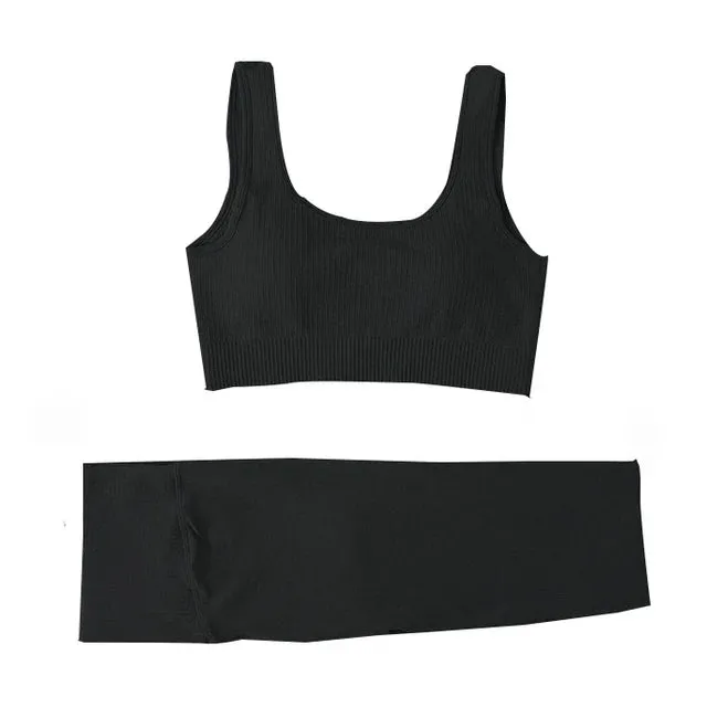 Women's Seamless Yoga Sets - Running Gym Leggings, Sports Bra, Long Sleeve Crop Top, High Waist Fitness Sports Suit, Workout Clothes