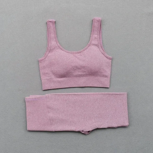 Women's Seamless Yoga Sets - Running Gym Leggings, Sports Bra, Long Sleeve Crop Top, High Waist Fitness Sports Suit, Workout Clothes