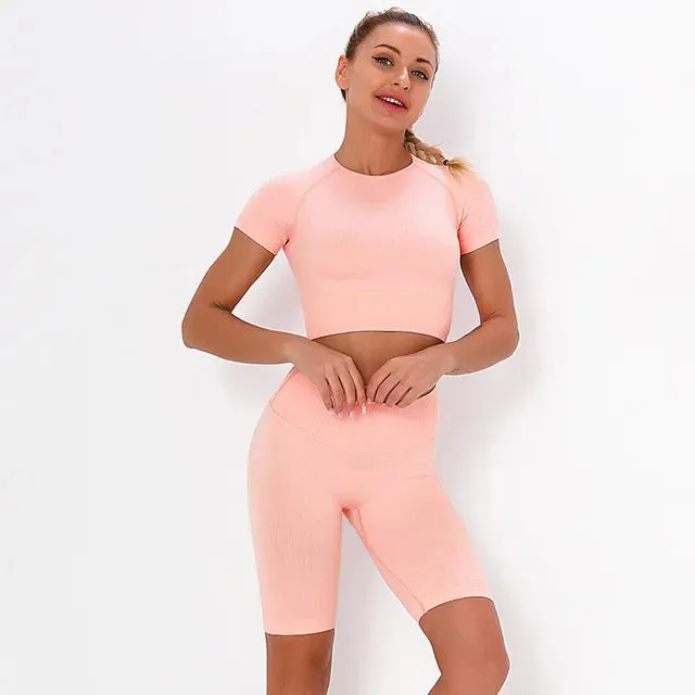 Women's Seamless Yoga Sets - Running Gym Leggings, Sports Bra, Long Sleeve Crop Top, High Waist Fitness Sports Suit, Workout Clothes