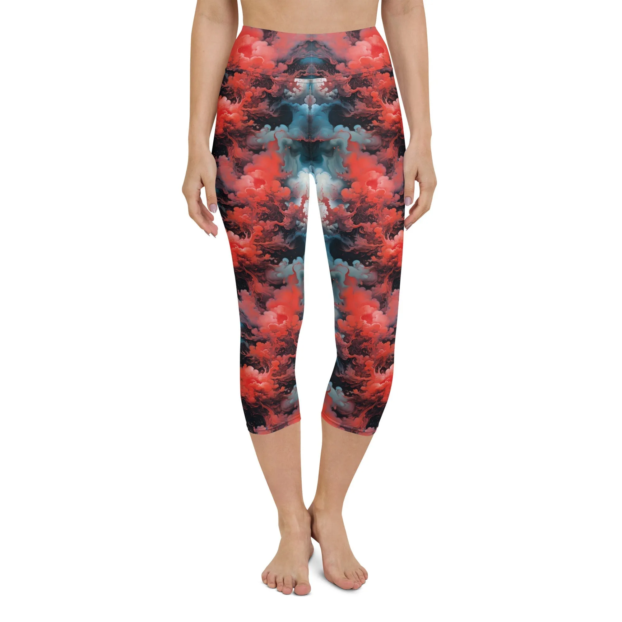 Yoga Capri Leggings Ethereal Crimson Flow - Dark