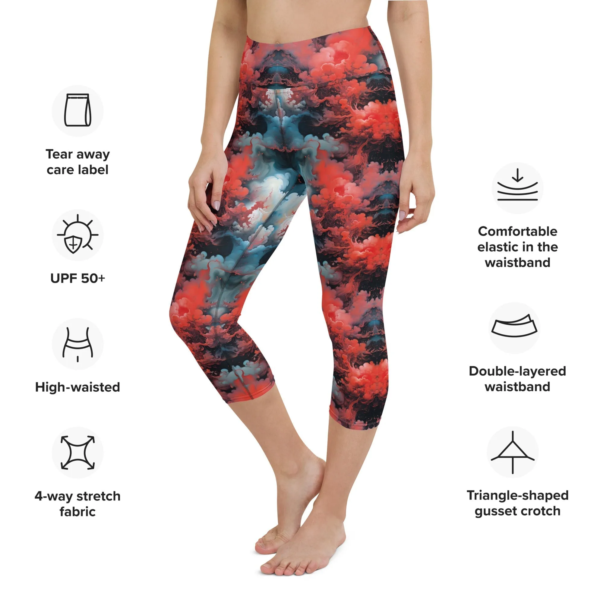 Yoga Capri Leggings Ethereal Crimson Flow - Dark