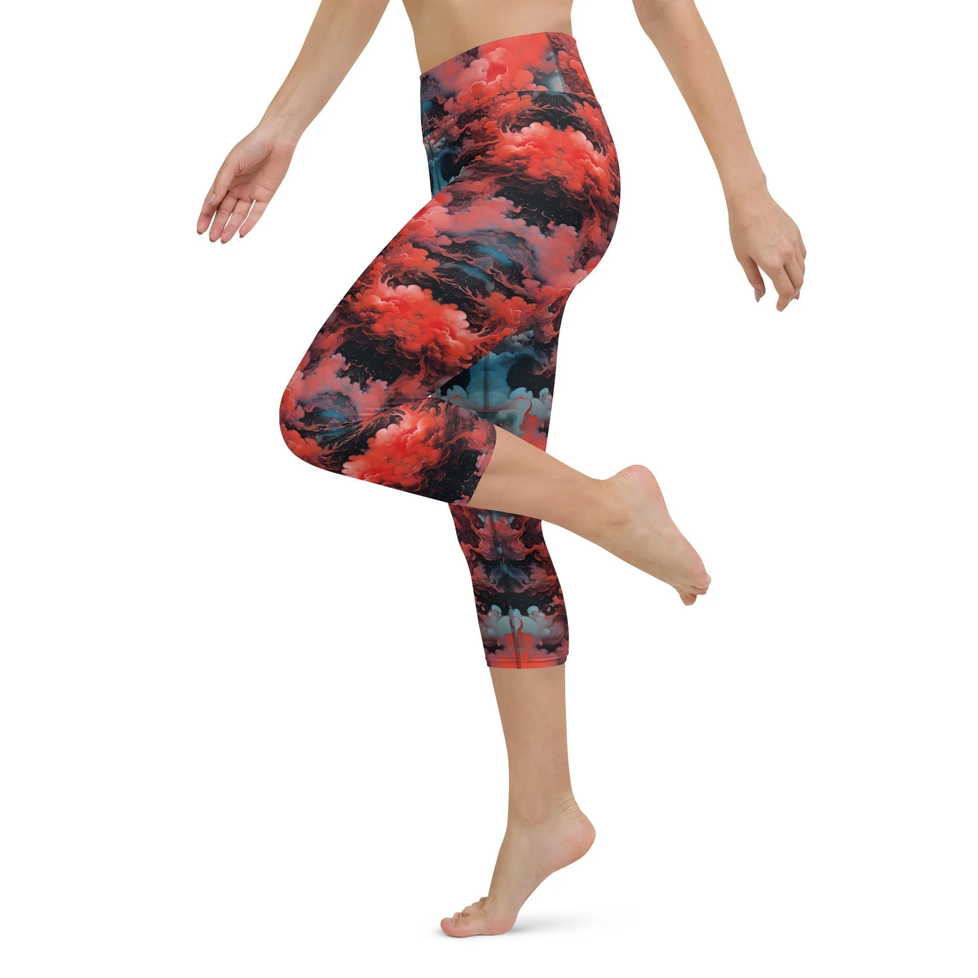Yoga Capri Leggings Ethereal Crimson Flow - Dark